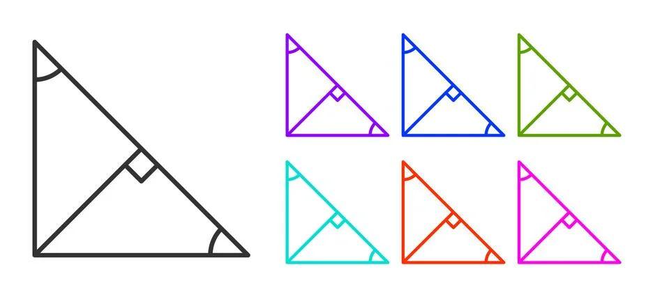 Black line Angle bisector of a triangle icon isolated on white background. Set Stock Illustration
