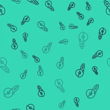 Black line Angle grinder icon isolated seamless pattern on green background.. Illustrazione stock