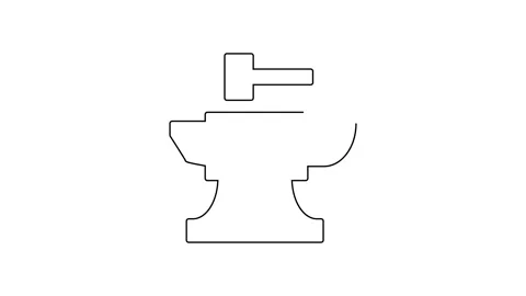 Black line Anvil for blacksmithing and hammer icon isolated on white background Stock Footage 160238996