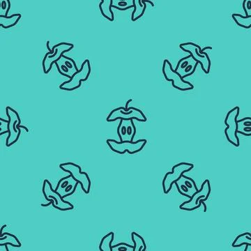 Black line Apple core icon isolated seamless pattern on green background. Bit 库存插图
