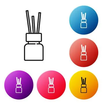 Black line Aroma diffuser icon isolated on white background. Glass jar different Stock Illustration