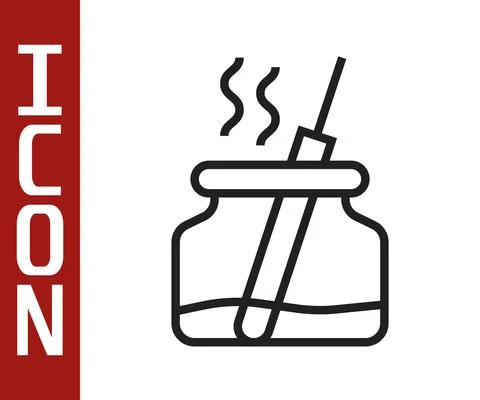 Black line Aroma diffuser icon isolated on white background. Glass jar different Stock Illustration