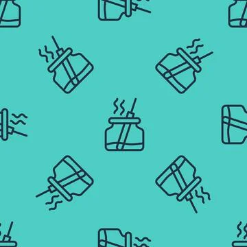 Black line Aroma diffuser icon isolated seamless pattern on green background Stock Illustration