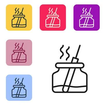 Black line Aroma diffuser icon isolated on white background. Glass jar differ Stock Illustration