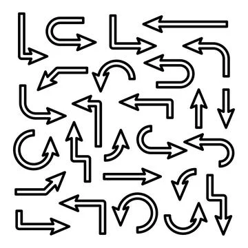 Black Line Arrows Set on White Background. Arrow, Cursor Outline Icon. Vector Stock Illustration