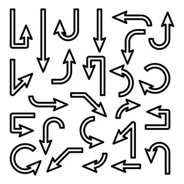 Black Line Arrows Set on White Background. Arrow, Cursor Outline Icon. Vector Stock Illustration