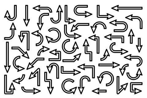 Black Line Arrows Set on White Background. Arrow, Cursor Outline Icon. Vector Stock Illustration