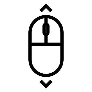 Black line art computer mouse icon with scroll arrows for web interface. Stock Illustration
