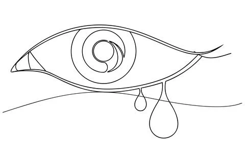 Black line art of a crying eye with tears sadness emotion Stock Illustration