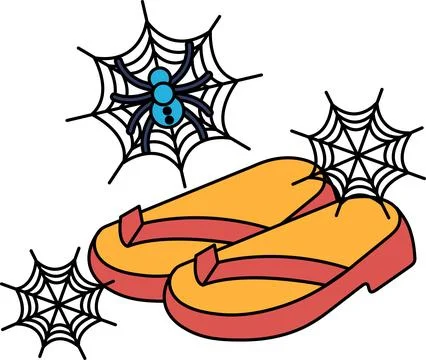 Black line art of flip-flops and spider webs Stock Illustration