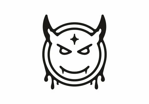 Black line art illustration of devil head Illustrazione stock