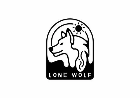 Black line art illustration of wild wolf in window frame shape Stock Illustration