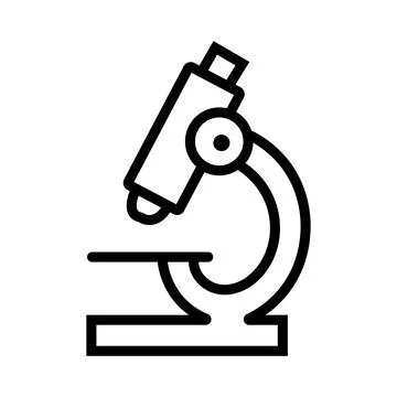 Black line art microscope icon shows science and laboratory equipment on whit 스톡 일러스트