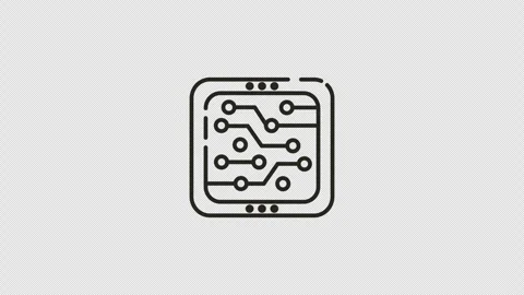 Black line art rendering of a computer chip, suitable for tech industry designs, Stock Footage 314513650