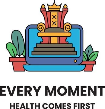 Black line art shows a throne on a tablet screen Illustrazione stock