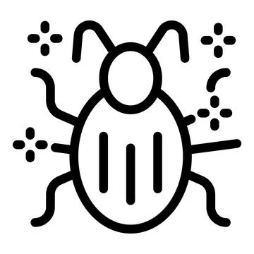 Black line art vector icon of a bug glitching with sparkles 스톡 일러스트