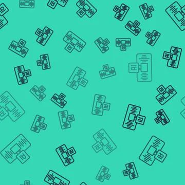 Black line Artificial intelligence AI icon isolated seamless pattern on green Illustrazione stock