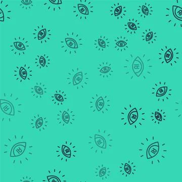 Black line Artificial intelligence AI icon isolated seamless pattern on green 스톡 일러스트