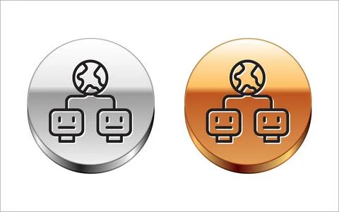 Black line Artificial intelligence icon isolated on white background. Machine Stock Illustration