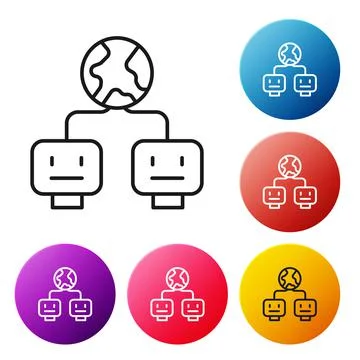 Black line Artificial intelligence icon isolated on white background. Machine 스톡 일러스트