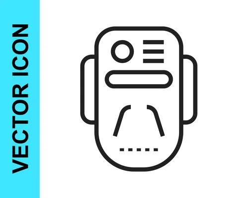 Black line Artificial intelligence robot icon isolated on white background Illustrazione stock
