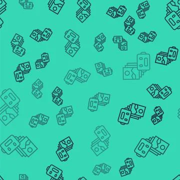 Black line Artificial intelligence robot icon isolated seamless pattern on green Stock Illustration