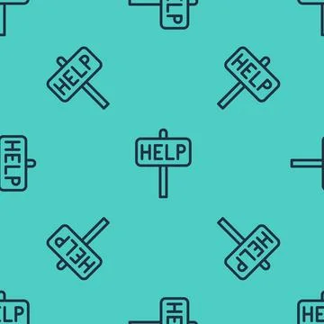 Black line Ask for help text icon isolated seamless pattern on green background Stock Illustration