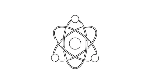 Black line Atom icon isolated on white background. Symbol of science, education Stock Footage 154730251