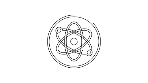 Black line Atom icon isolated on white background. Symbol of science, education Stock Footage 155840744