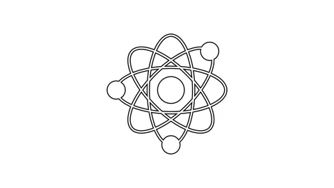 Black line Atom icon isolated on white background. Symbol of science, education Stock Footage 225887330