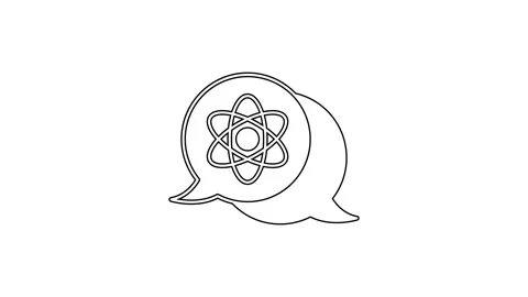 Black line Atom icon isolated on white background. Symbol of science, education Stock Footage 225889024
