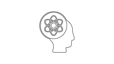 Black line Atom icon isolated on white background. Symbol of science, education Stock Footage 225890603