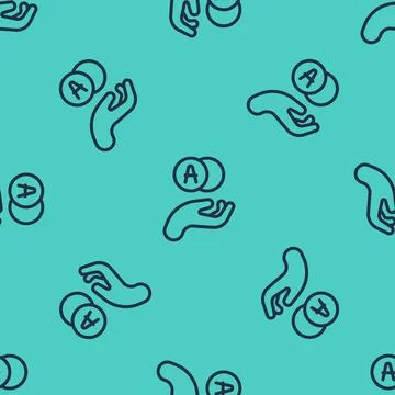 Black line Atom icon isolated seamless pattern on green background. Symbol of Illustrazione stock