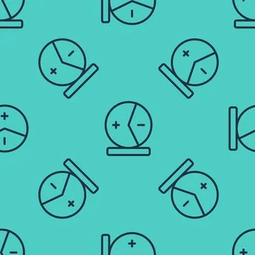 Black line Atom icon isolated seamless pattern on green background. Symbol of Illustrazione stock