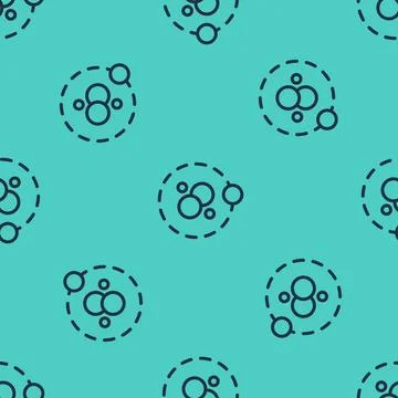 Black line Atom icon isolated seamless pattern on green background. Symbol .. Illustrazione stock