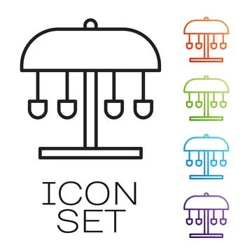 Black line Attraction carousel icon isolated on white background. Amusement park Ilustración de archivo
