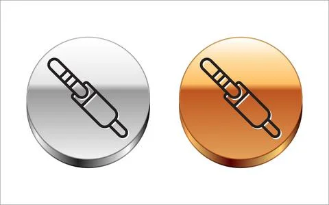 Black line Audio jack icon isolated on white background. Audio cable for conn Stock Illustration