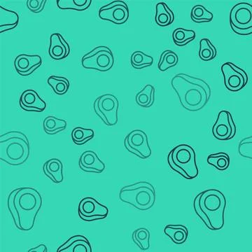 Black line Avocado fruit icon isolated seamless pattern on green background.. Stockillustratie