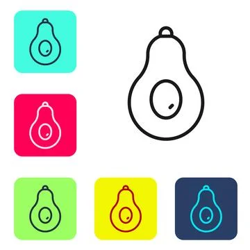 Black line Avocado fruit icon isolated on white background. Set icons in co.. Stock Illustration