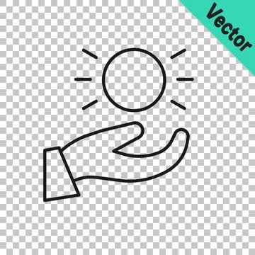 Black line Ball levitating above hand icon isolated on transparent background Ilustração Stock