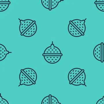Black line Ball tea strainer icon isolated seamless pattern on green background 스톡 일러스트