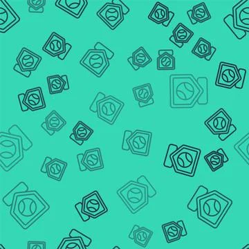 Black line Baseball base icon isolated seamless pattern on green background Stock Illustration