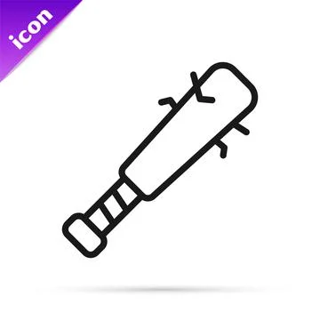Black line Baseball bat with nails icon isolated on white background. Violent Stock Illustration