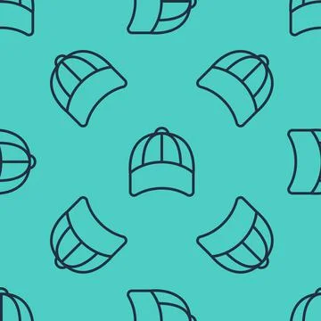 Black line Baseball cap icon isolated seamless pattern on green background イラスト素材