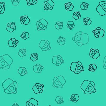 Black line Baseball cap icon isolated seamless pattern on green background Stock Illustration