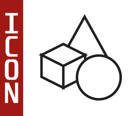 Black line Basic geometric shapes icon isolated on white background. Vector Illustrazione stock