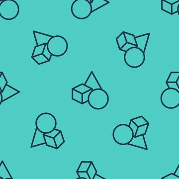 Black line Basic geometric shapes icon isolated seamless pattern on green Stock Illustration