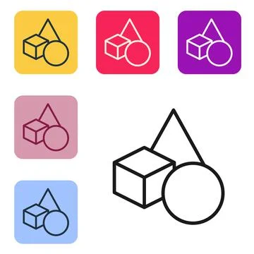 Black line Basic geometric shapes icon isolated on white background. Set icons Stock Illustration