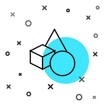 Black line Basic geometric shapes icon isolated on white background. Random Illustrazione stock