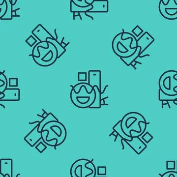 Black line Basic geometric shapes icon isolated seamless pattern on green b.. Stock Illustration